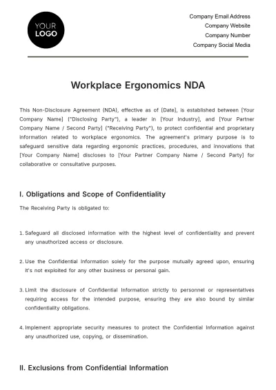 Free Workplace Ergonomics NDA Template to Edit Online