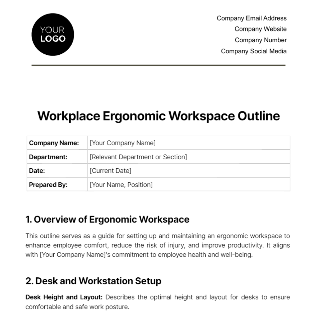Workplace Ergonomic Workspace Outline Template