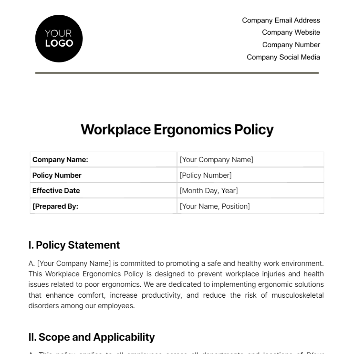 Workplace Ergonomics Policy Template