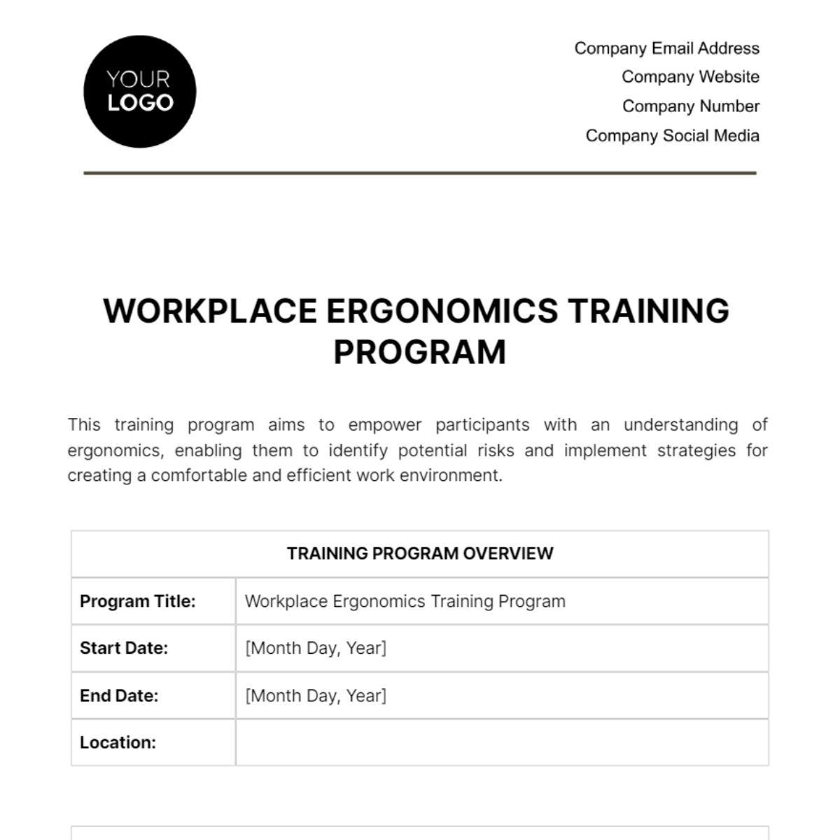 Workplace Ergonomics Training Program Template