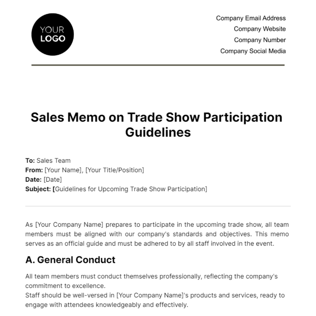 Sales Memo on Trade Show Participation Guidelines Template