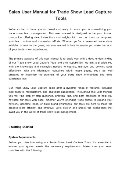 Free Sales User Manual for Trade Show Lead Capture Tools Template to Edit Online