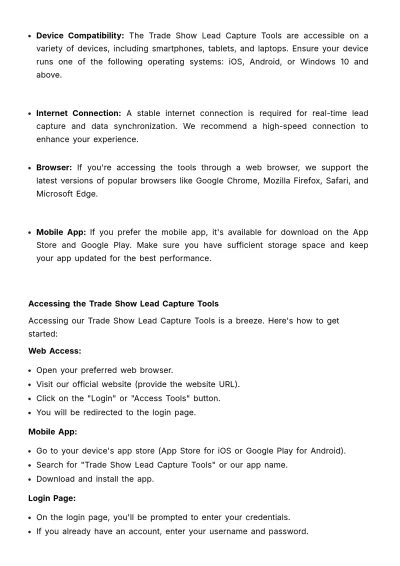 Free Sales User Manual for Trade Show Lead Capture Tools Template to Edit Online