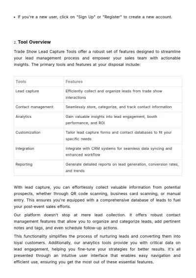 Free Sales User Manual for Trade Show Lead Capture Tools Template to Edit Online