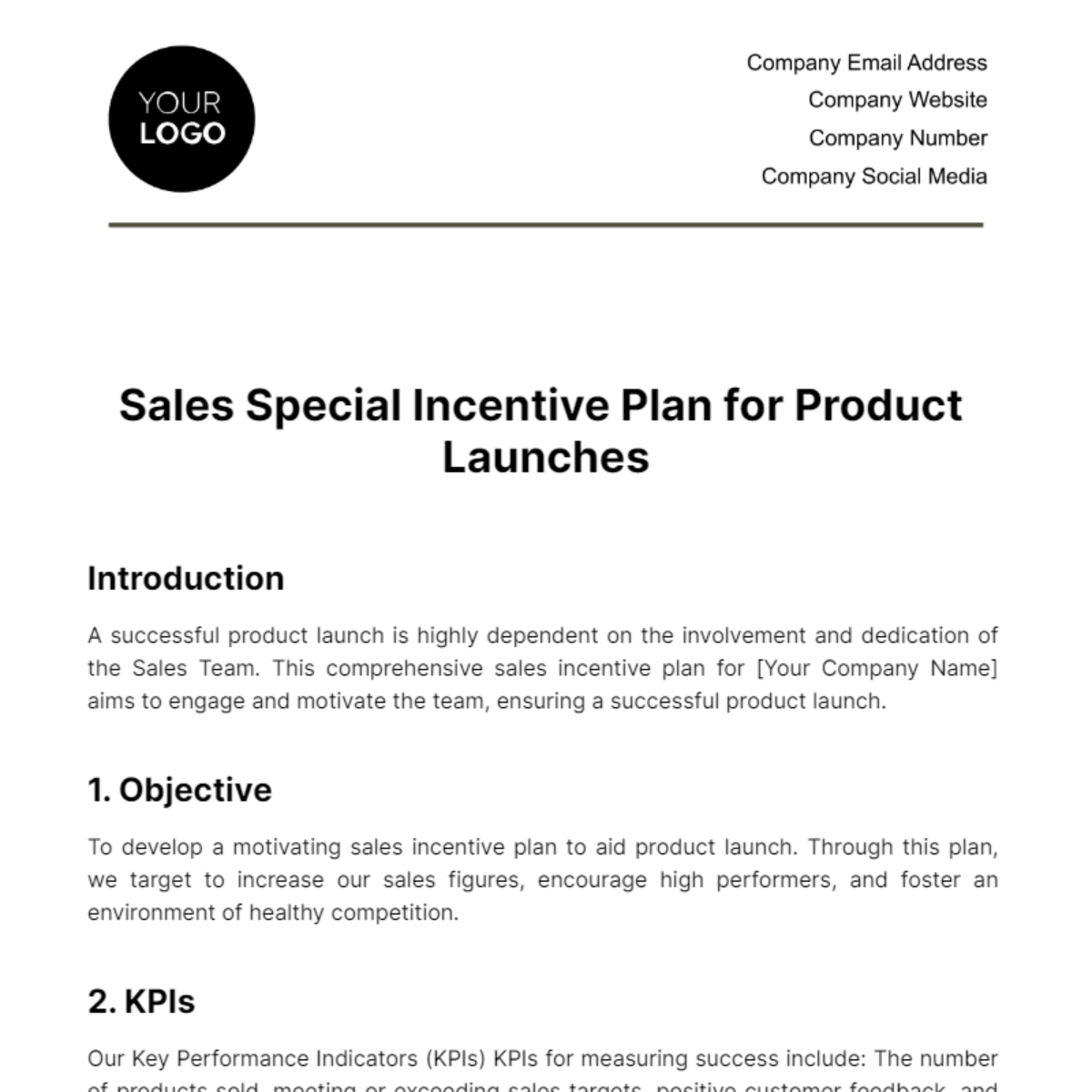 Sales Special Incentive Plan for Product Launches Template