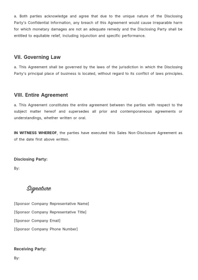 Free Sales NDA for Event Sponsorship Deals Template to Edit Online