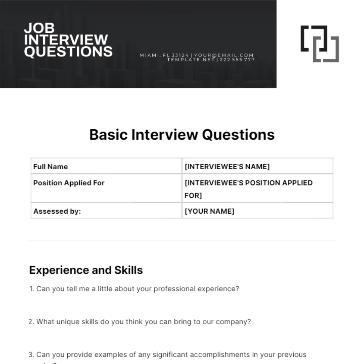 Basic Interview Questions Template
