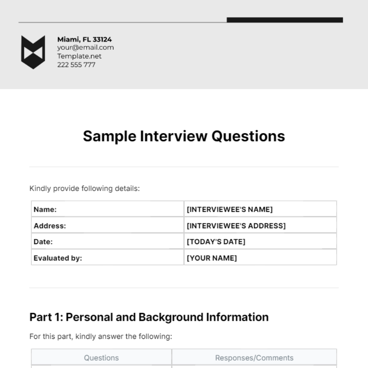 Sample Interview Questions Template