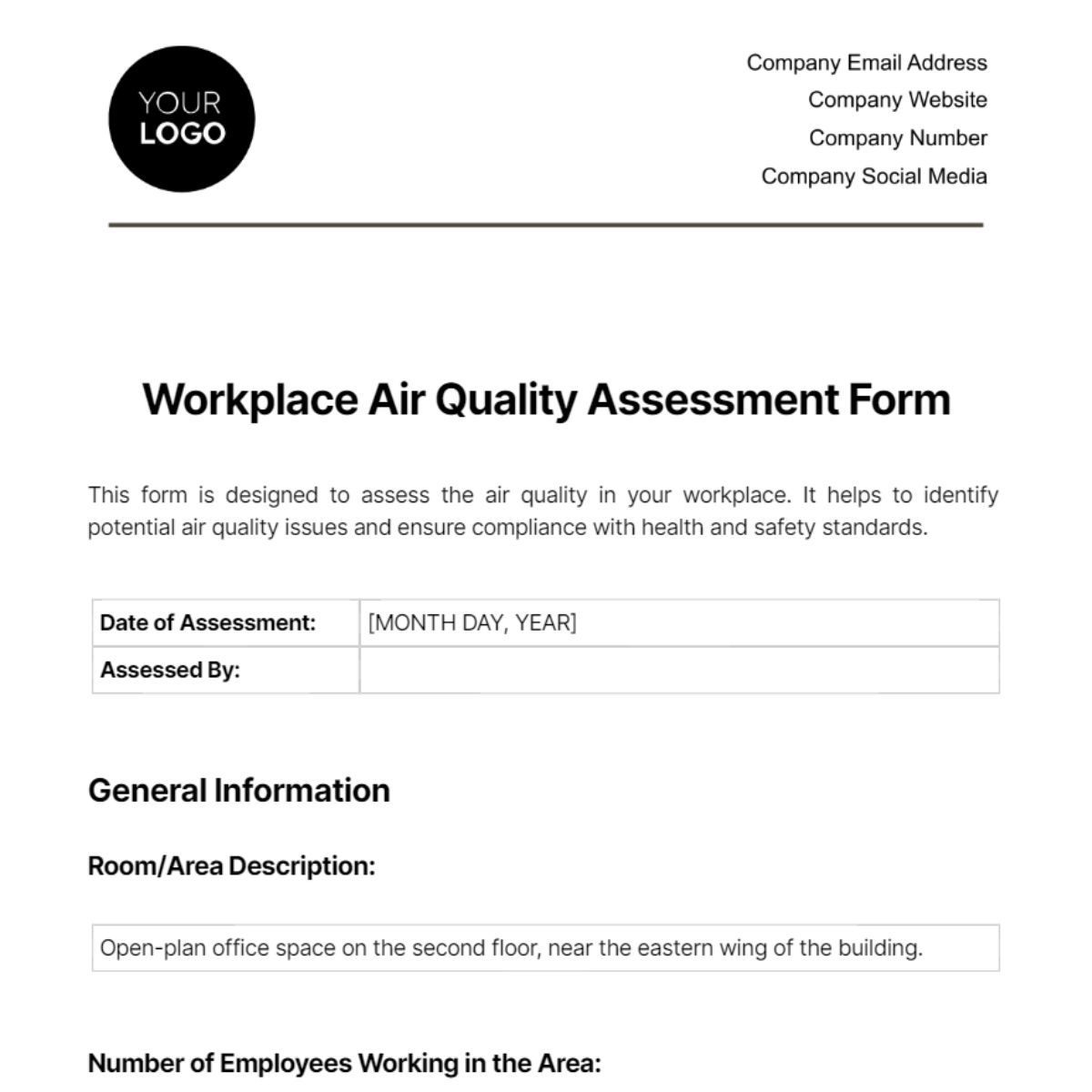 Workplace Air Quality Assessment Form Template - Edit Online & Download