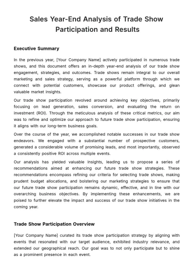 Free Sales Year-End Analysis of Trade Show Participation and Results Template to Edit Online