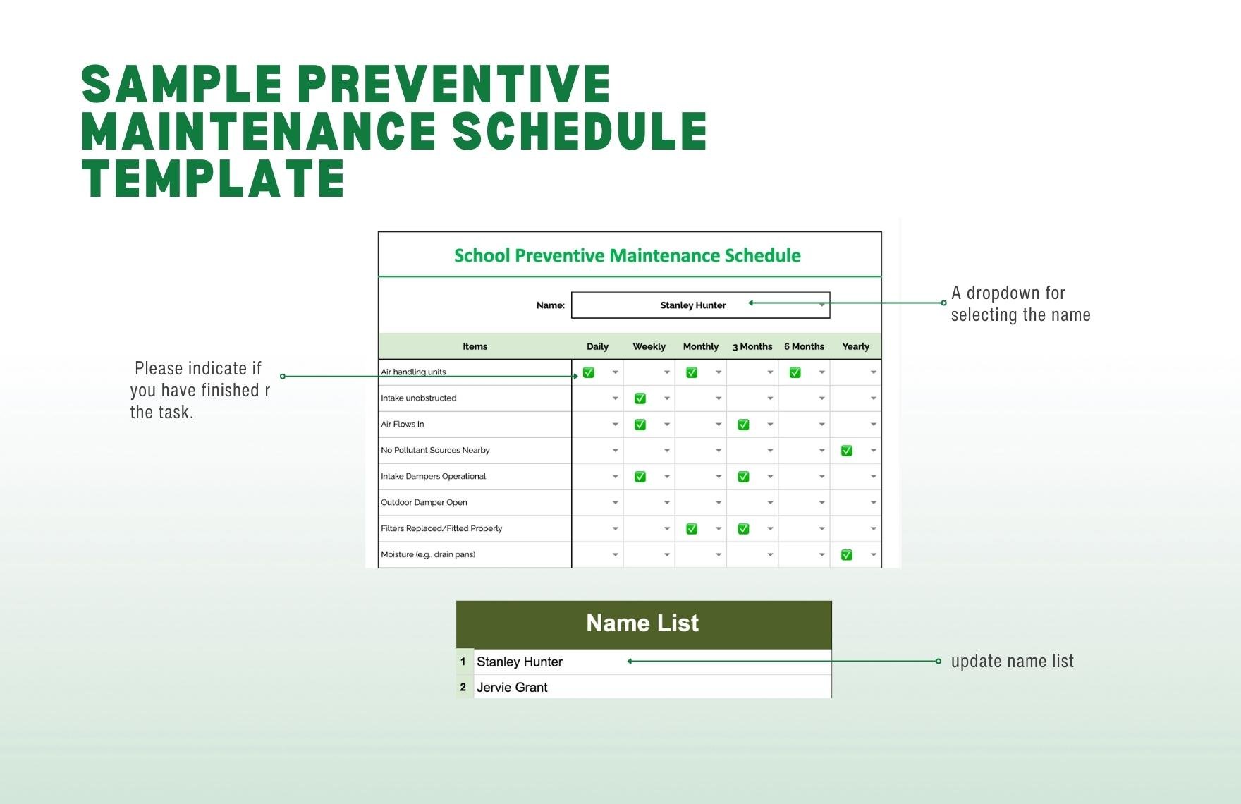 Sample Preventive Maintenance Schedule Template