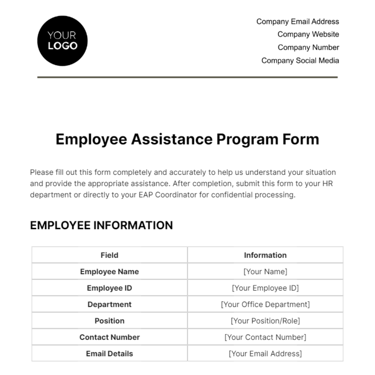 Employee Assistance Program Form Template