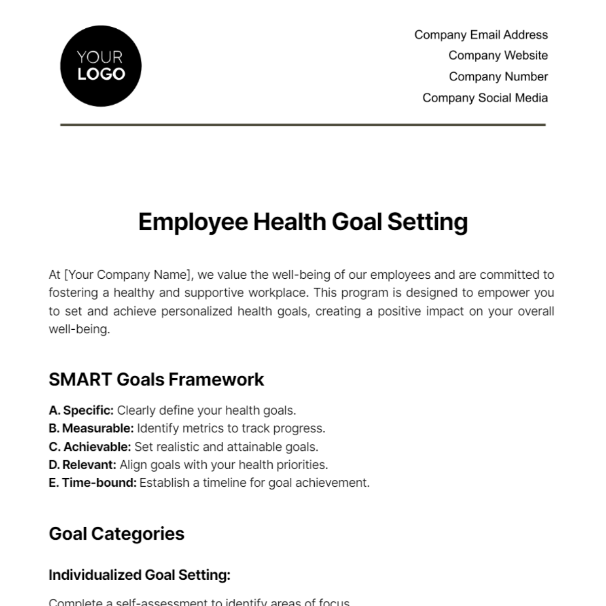 Free Employee Health Goal Setting Template