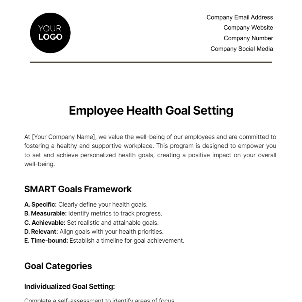 Employee Health Goal Setting Template - Edit Online & Download