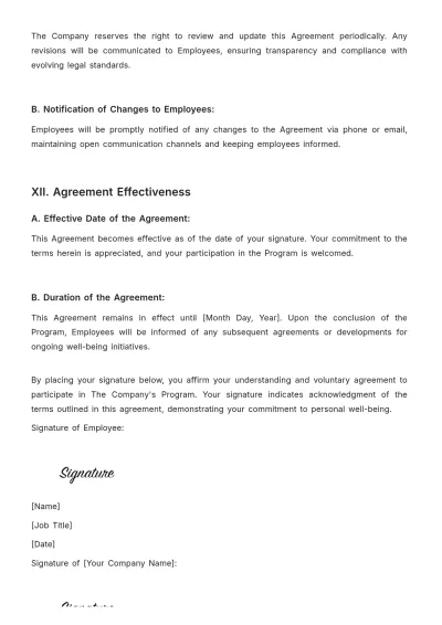 Free Employee Wellness Program Participation Agreement Template to Edit Online