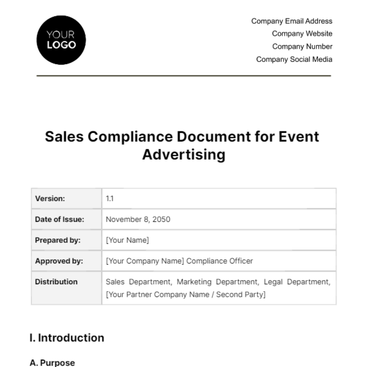 Free Sales Compliance Document for Event Advertising Template