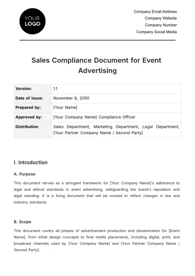 Free Sales Compliance Document for Event Advertising Template to Edit Online