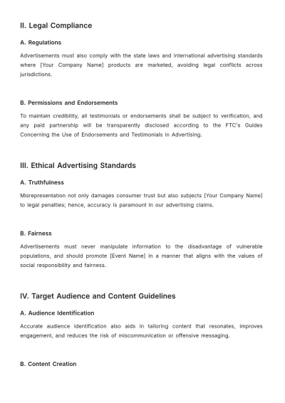 Free Sales Compliance Document for Event Advertising Template to Edit Online
