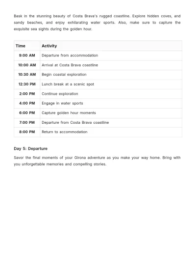 Free Girona Itinerary Template to Edit Online