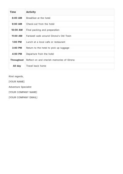 Free Girona Itinerary Template to Edit Online