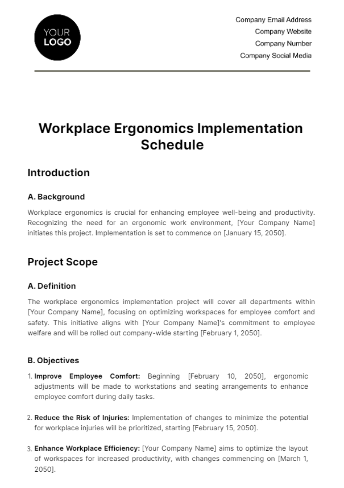 Free Workplace Ergonomics Implementation Schedule Template