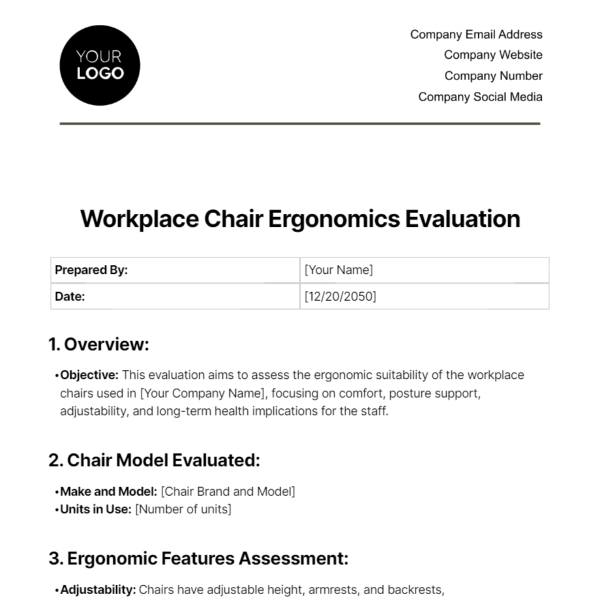 Free Workplace Chair Ergonomics Evaluation Template