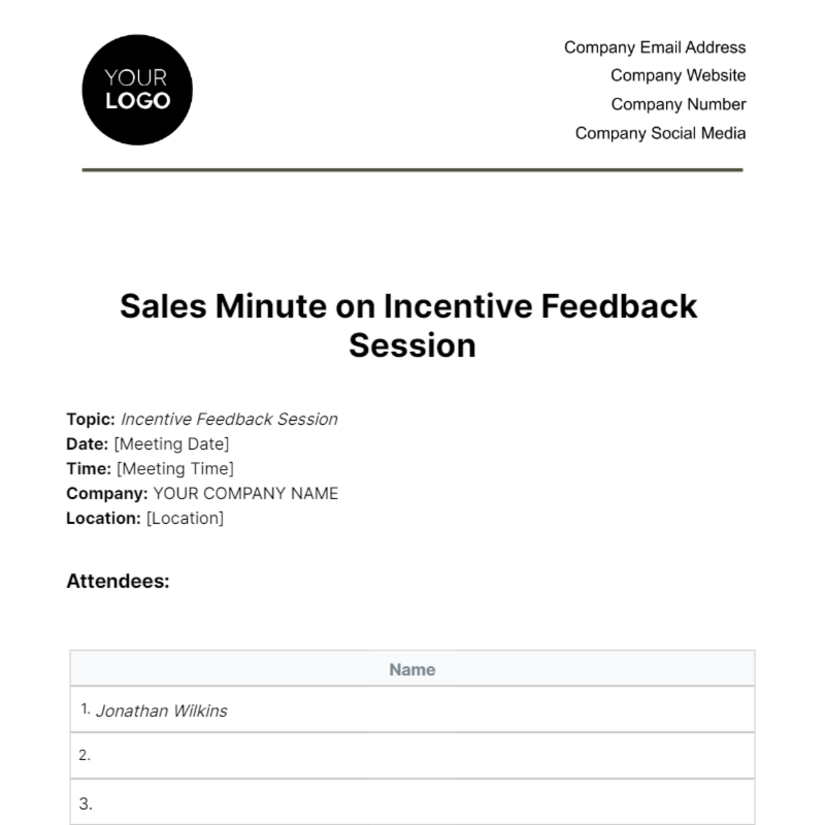 Free Sales Minute on Incentive Feedback Session Template