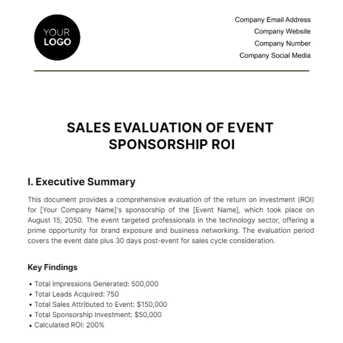 Free Sales Evaluation of Event Sponsorship ROI Template