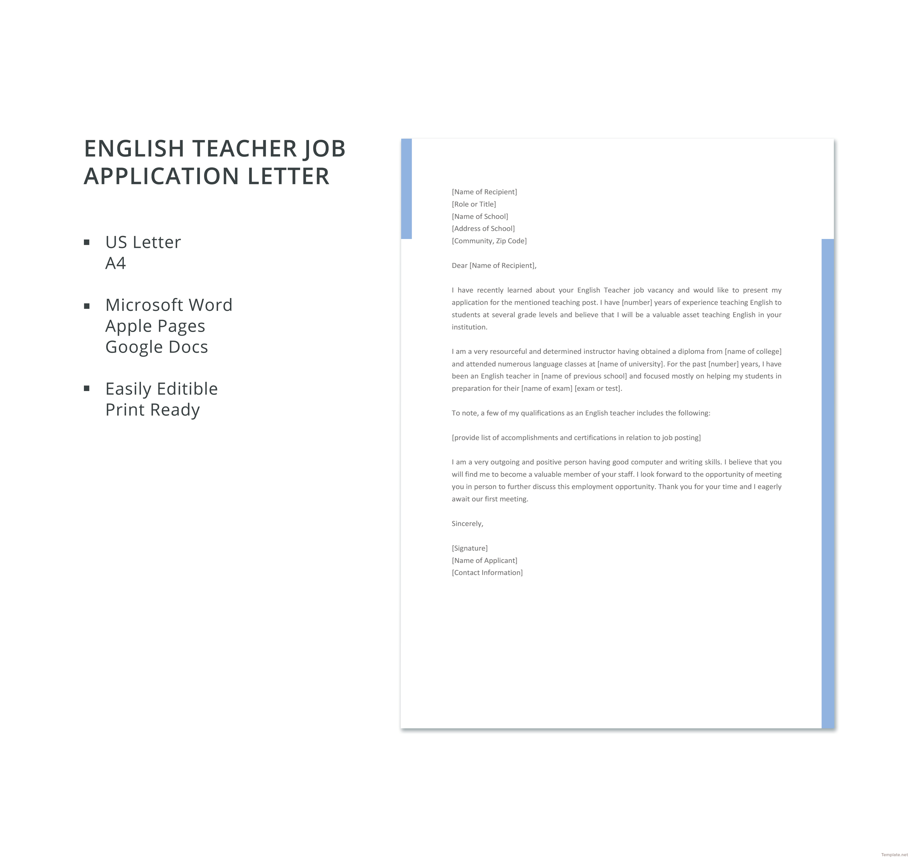 application letter as teacher