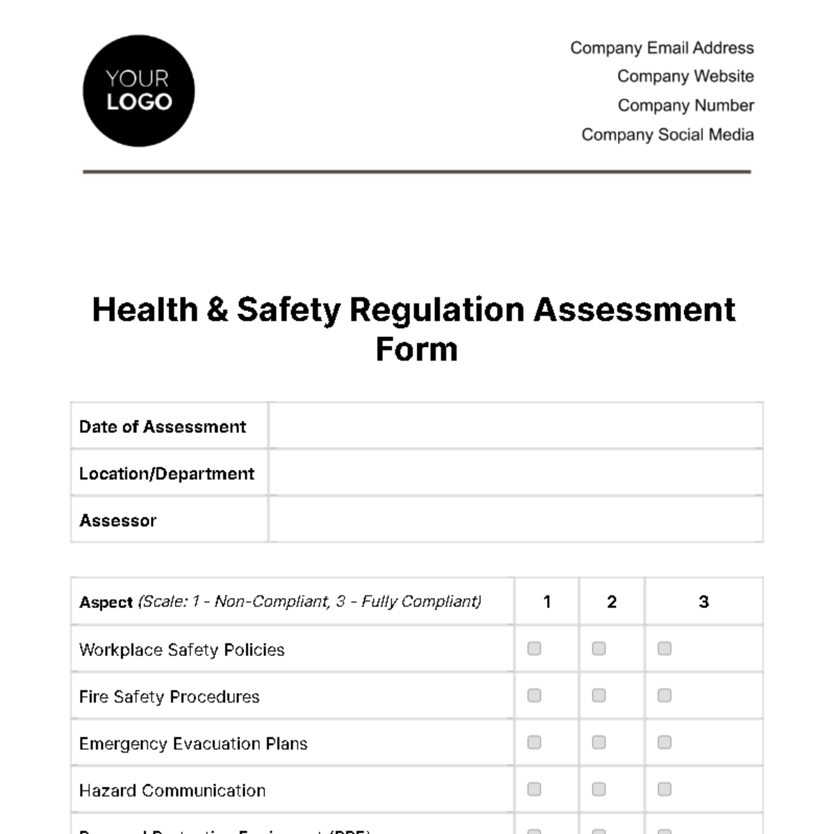 Health & Safety Regulation Assessment Form Template - Edit Online ...