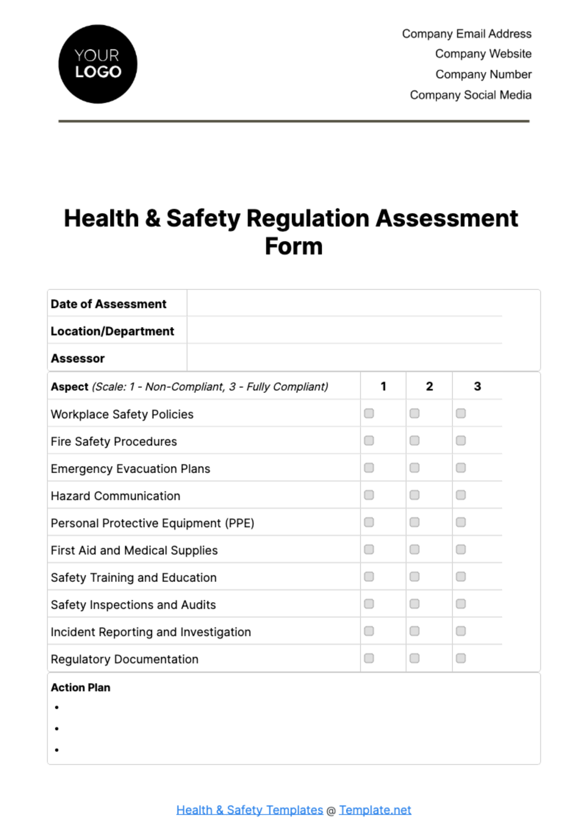 Health & Safety Regulation Assessment Form Template