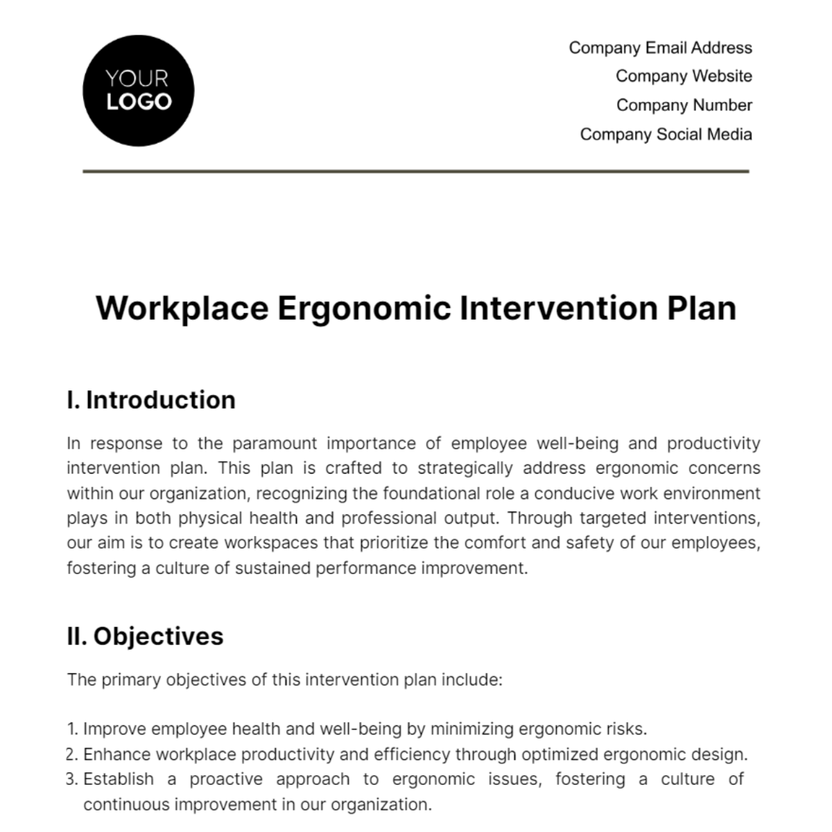 Workplace Ergonomic Intervention Plan Template