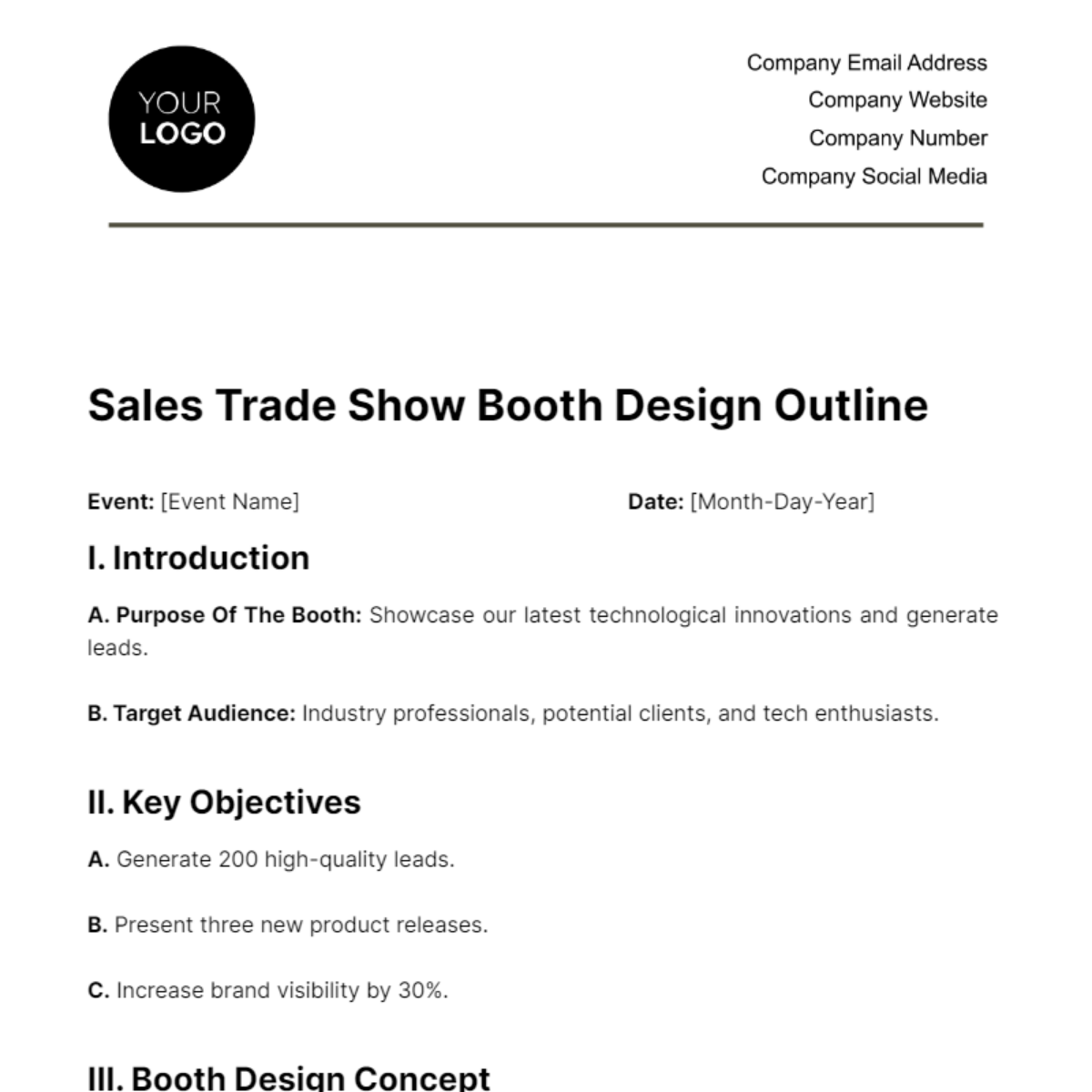 Sales Trade Show Booth Design Outline Template