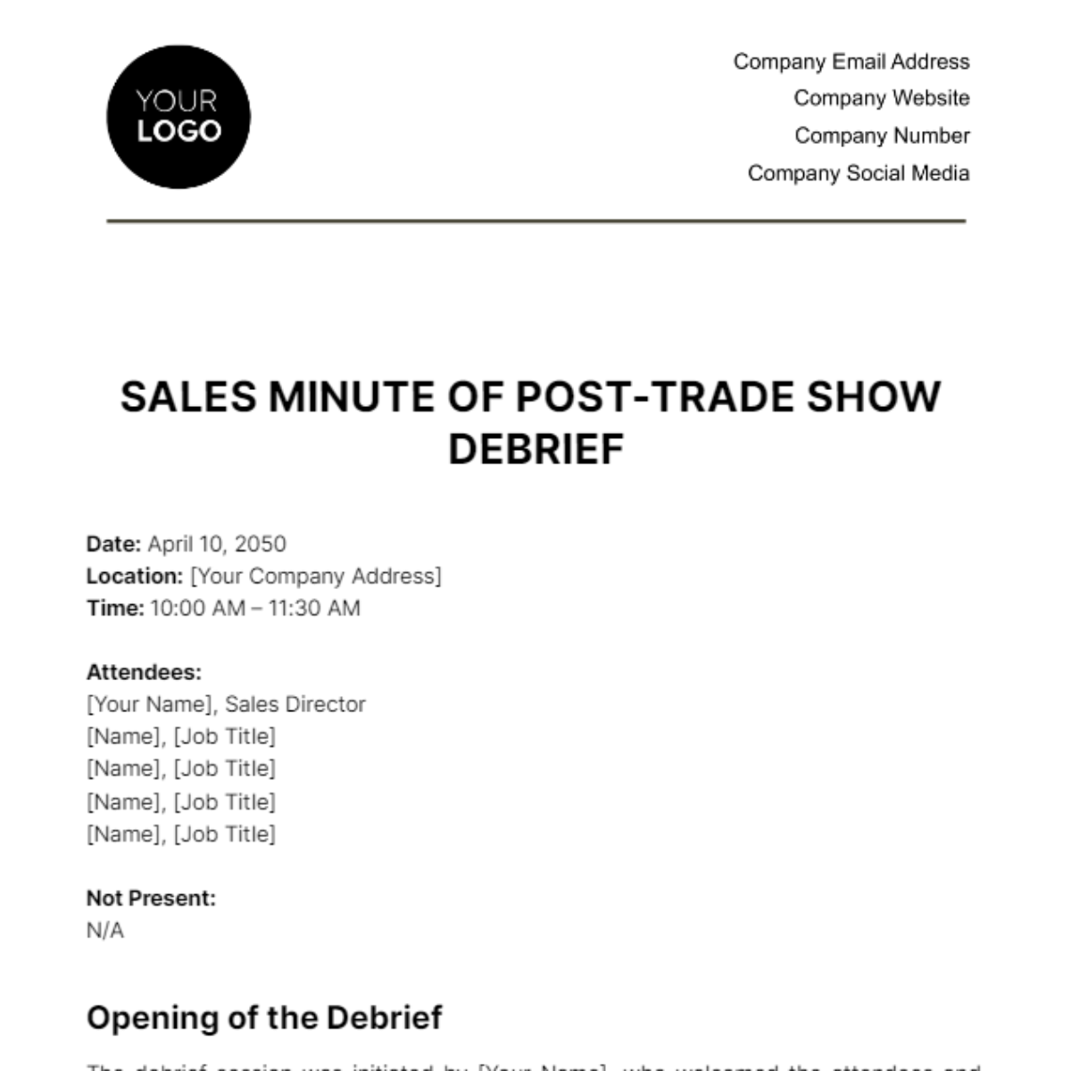 Free Sales Minute of Post-Trade Show Debrief Template