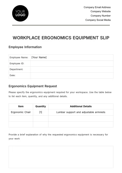 Free Workplace Ergonomic Equipment Slip Template to Edit Online