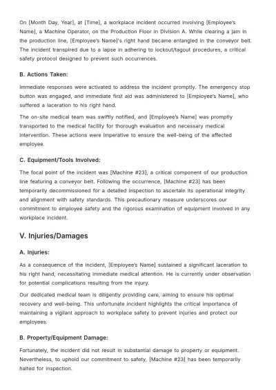 Free Workplace Incident Documentation Template to Edit Online
