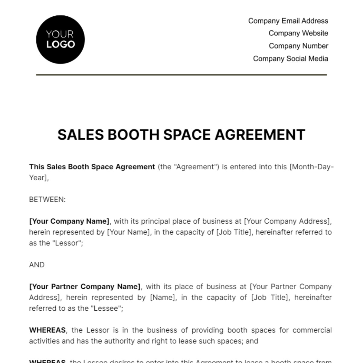Sales Booth Space Agreement Template