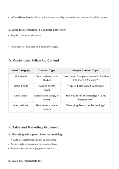 Free Sales Memo on Trade Show Lead Follow-Up Strategy Template to Edit Online