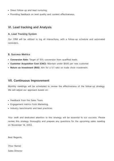 Free Sales Memo on Trade Show Lead Follow-Up Strategy Template to Edit Online