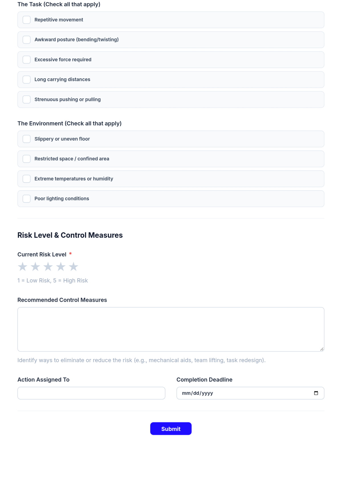 Free Workplace Manual Handling Assessment Form Template & AI Maker