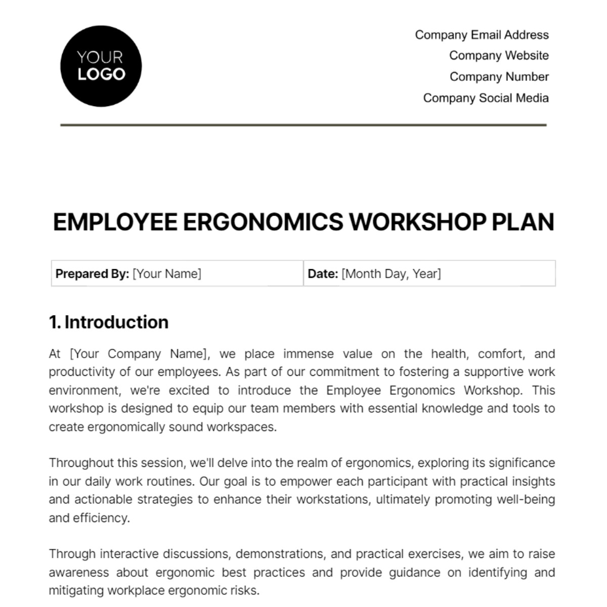 Free Employee Ergonomics Workshop Plan Template