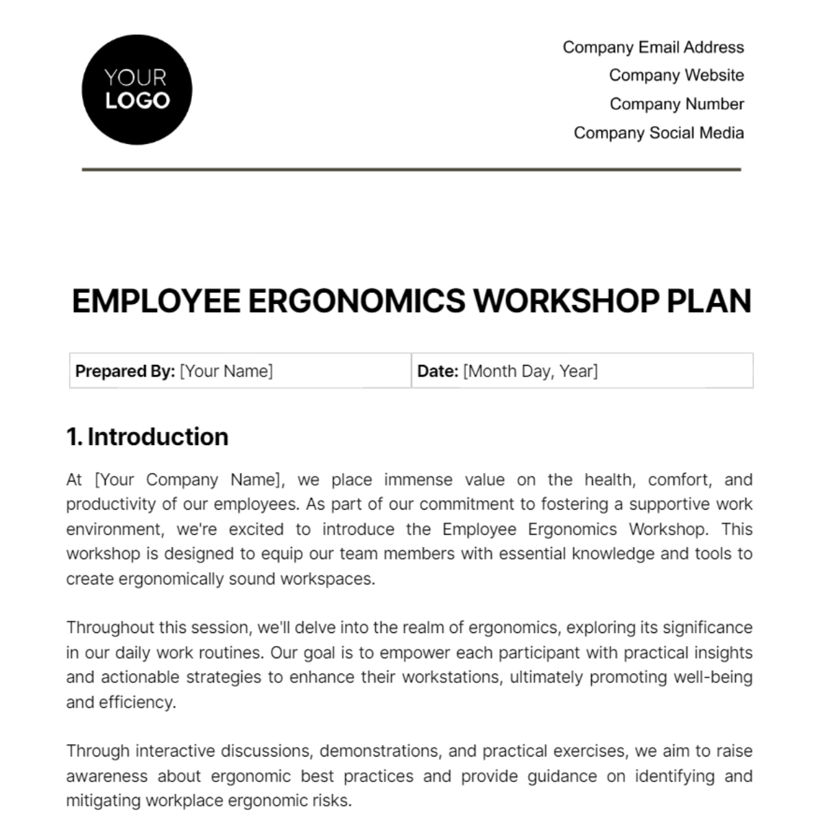 Employee Ergonomics Workshop Plan Template - Edit Online & Download