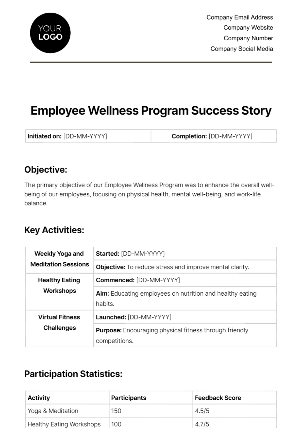Free Employee Wellness Program Success Story Template