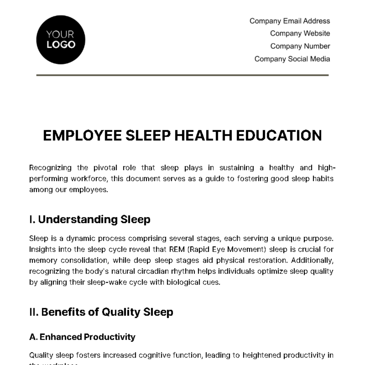 Free Employee Sleep Health Education Template