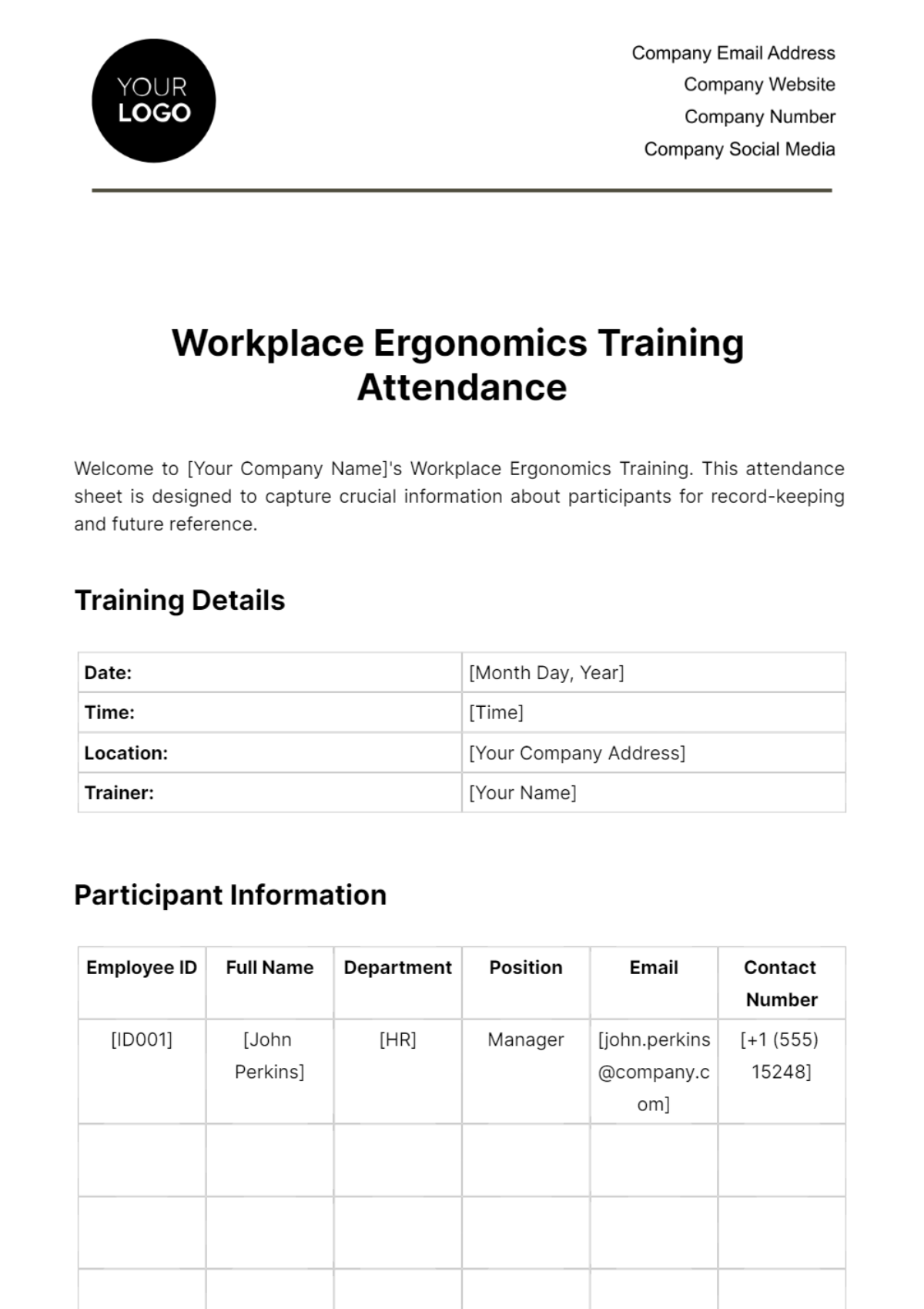 Workplace Ergonomics Training Attendance Template - Edit Online & Download