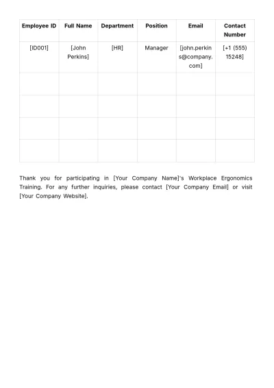 Free Workplace Ergonomics Training Attendance Template to Edit Online