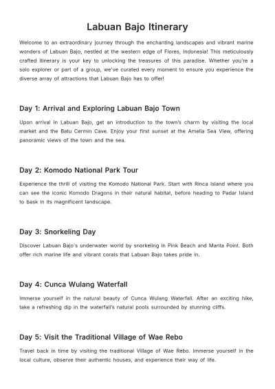 Free Labuan Bajo Itinerary Template to Edit Online