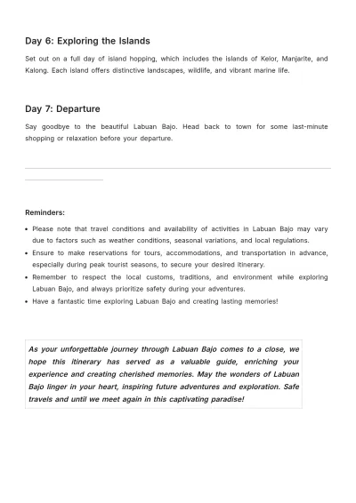 Free Labuan Bajo Itinerary Template to Edit Online