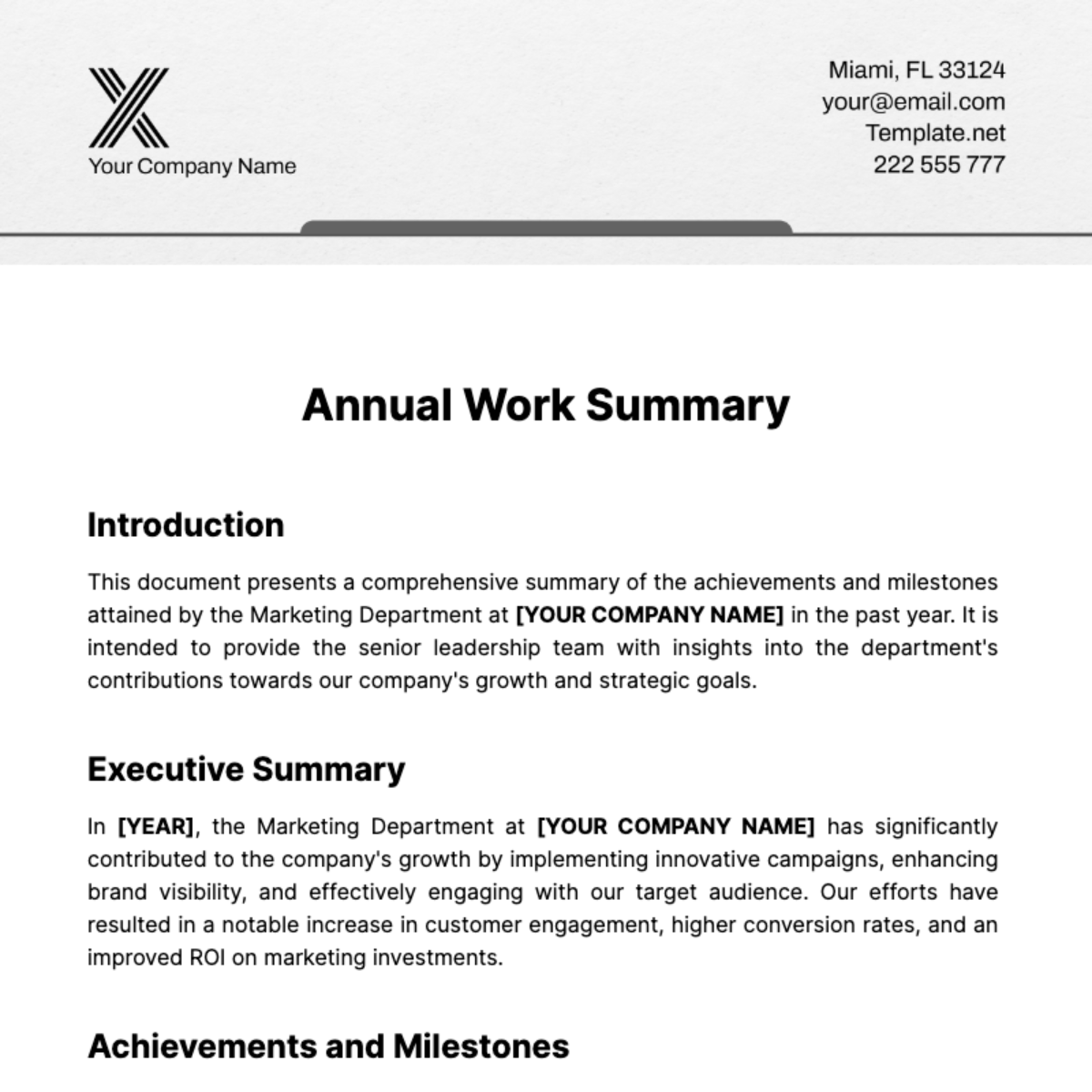 Annual Work Summary Template