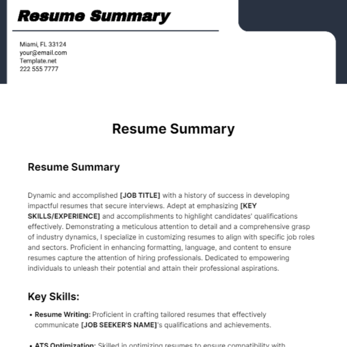 Resume Summary Template